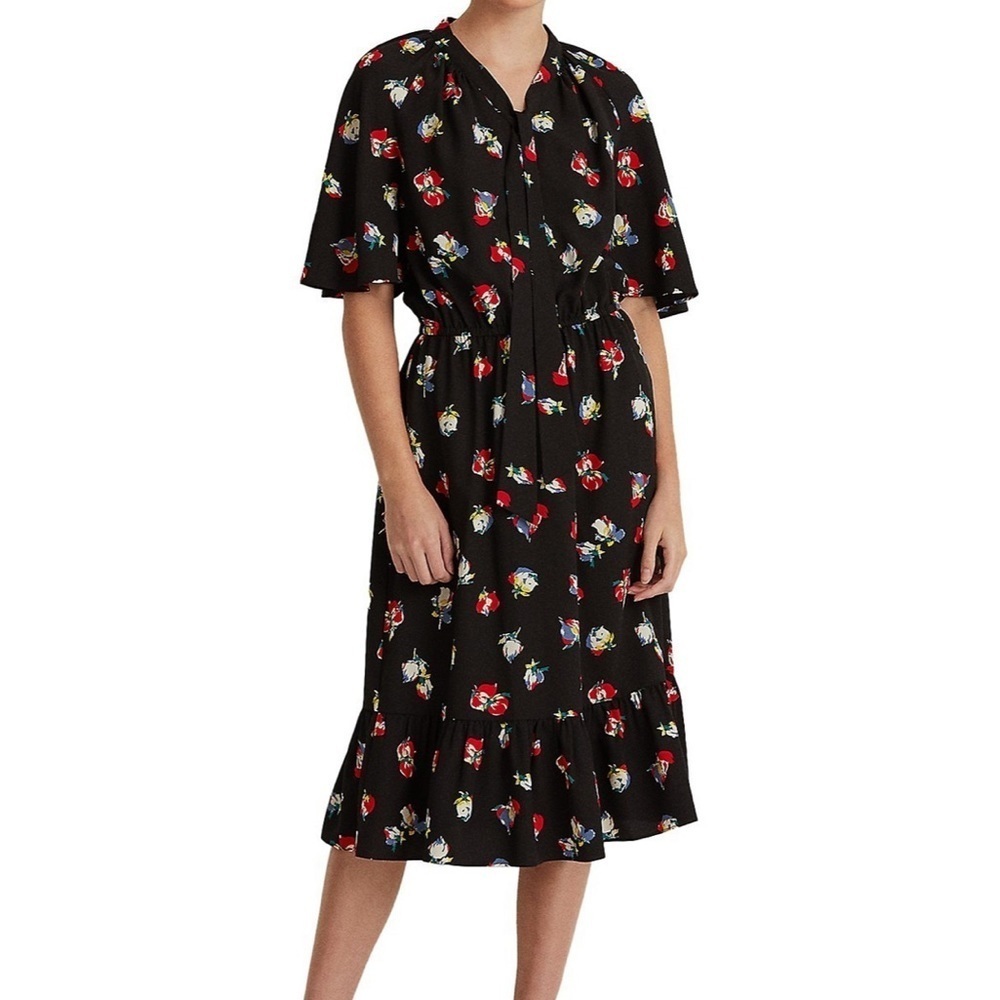 Lauren Ralph Lauren | Sherolynn Floral Crepe Tie Neck Dress Size 4